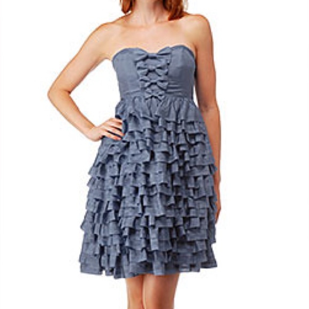 Vintage Betsey Johnson Evening 100% Silk Smoke Blue Party Ruffle Dress Size 2 XS